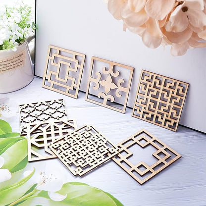 GORGECRAFT 14PCS 7 Sets Wooden Carved Onlay Appliques Carving Decal Corner Craft Unpainted Furniture Home Window Decoration Wood Carving Decal for Dresser Bed Door Cabinet Wardrobe Ceiling 2.5"x2.5"
