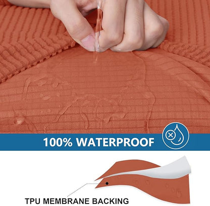 hyha Waterproof Couch Cushion Covers for Pets, Non Slip Sofa Seat Cover for Dogs Washable, Soft Thick Stretch Jacquard Fabric, Sofa Slipcovers with Elastic Bottom (1 Piece for Medium, Rust)