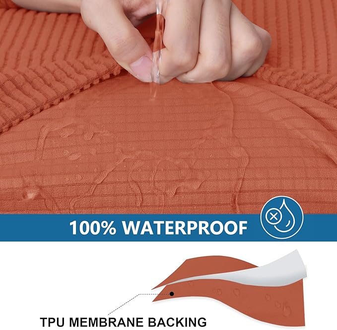 hyha Waterproof Couch Cushion Covers for Pets, Non Slip Sofa Seat Cover for Dogs Washable, Soft Thick Stretch Jacquard Fabric, Sofa Slipcovers with Elastic Bottom (1 Piece for Large, Rust)