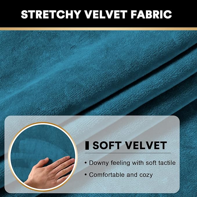 PrinceDeco Stretch Velvet Couch Cushion Covers, Soft Cushion Slipcover for Chair Loveseat Sofa Cushion Furniture Protector Seat Cushion Sofa Cover(Each Width Up to 29.5" Deep Teal)