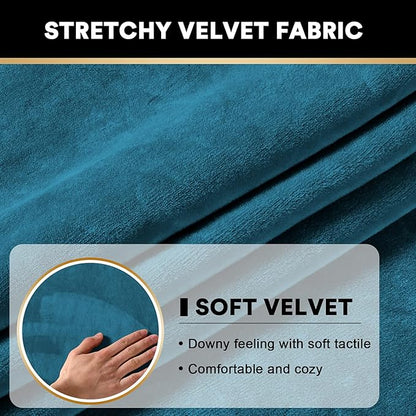 PrinceDeco Stretch Velvet Couch Cushion Covers, Soft Cushion Slipcover for Chair Loveseat Sofa Cushion Furniture Protector Seat Cushion Sofa Cover(Each Width Up to 29.5" Deep Teal)