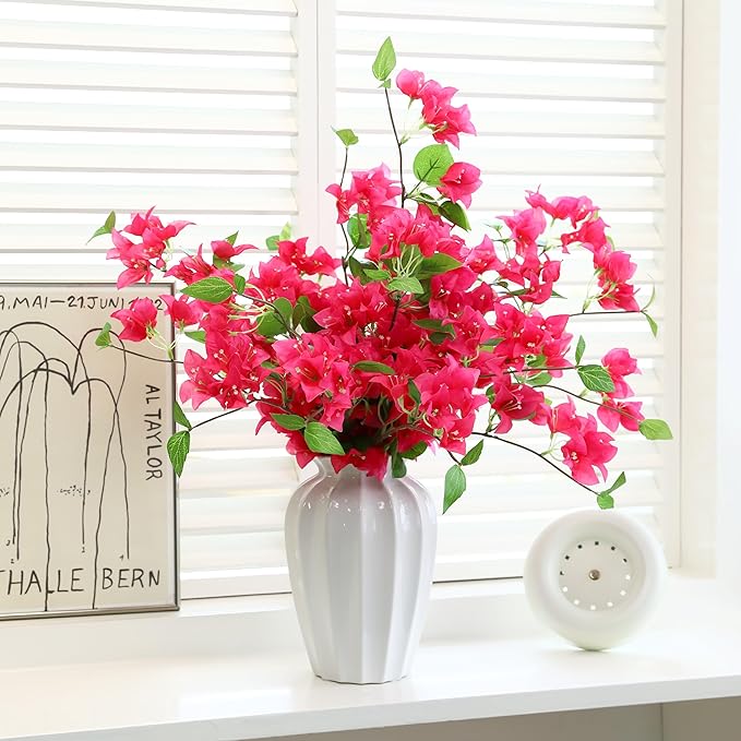 10PCS Bougainvillea Artificial Flowers 30" Silk Fake Bougainvillea Branches Faux Flowers Vines for Home，Garden，Wedding，Party，Indoor and Outdoor，Floral Arrangement and DIY Decor（Rose Red）