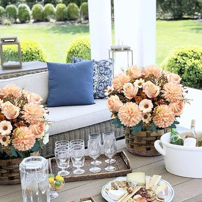 3 Pcs Fall Flowers Artificial Mums Silk Fake Mums Bouquet Faux Floral Arrangements Home Indoor Outdoor Planter Decor Party Wedding Table Autumn Decoration (Champagne)