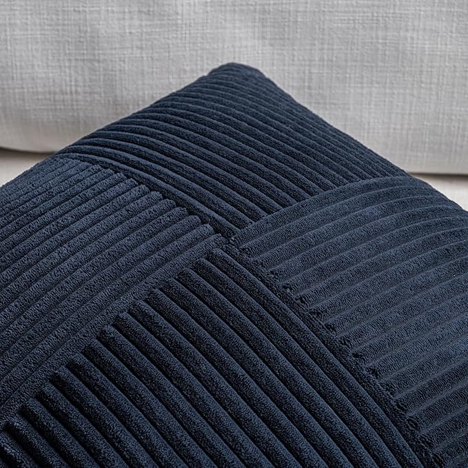 Fancy Homi 2 Packs Navy Blue Decorative Throw Pillow Covers 16x16 Inch for Living Room Couch Bed, Rustic Farmhouse Boho Home Decor, Soft Corss Patchwork Corduroy Textured Square Cushion Case 40x40 cm