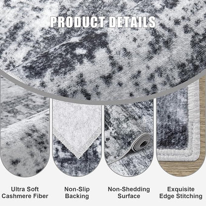 8x10 Area Rug Living Room Rug: Washable Modern Abstract Soft Thin Rug Indoor Floor No Slip Stain Resistant Carpet for Bedroom Dining Room Farmhouse Nursery Home Office - Dark Black