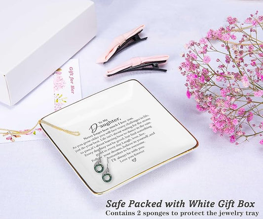 Daughter Gifts from Mom,Dad,Meaningful,Birthday Graduation New Year Christmas Gifts for Daughter,Reminder Present,Motivational Encouraging Present,Ceramic Jewelry Tray Trinket Holder Ring Dish