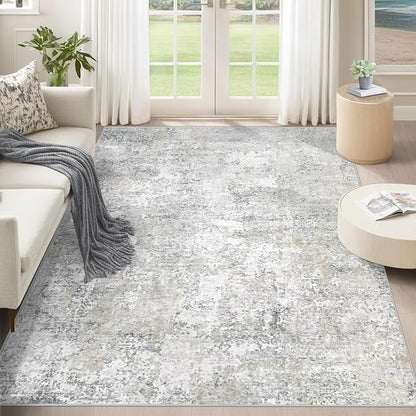 5x7 Area Rugs for Living Room, Washable Modern Abstract Large Area Rug Neutral Soft Non Slip Kids Rug Stain Resistant Indoor Carpet for Bedroom Nursery Dining Room Home Office(Beige Grey, 5'x7')