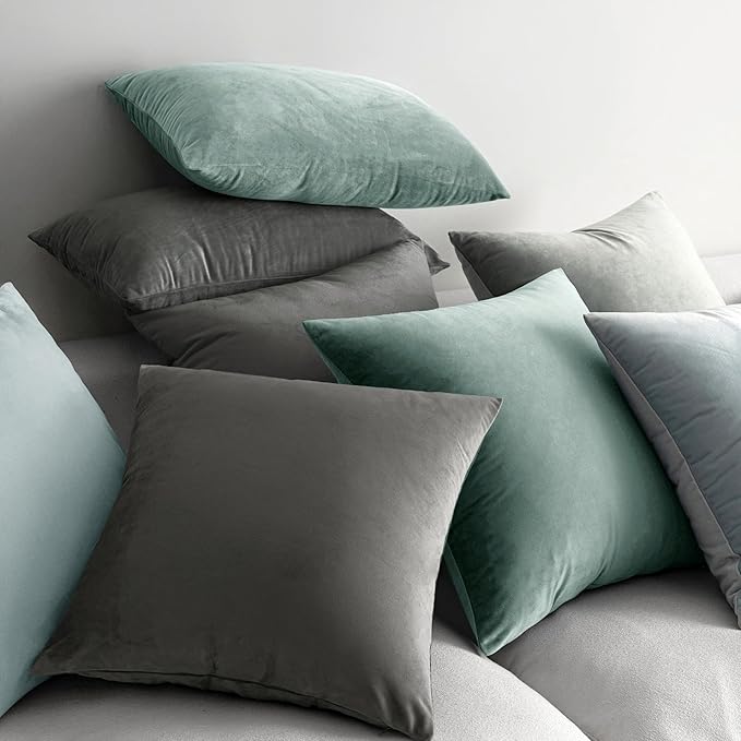 MIULEE Velvet Throw Pillow Covers 20x20 inch, Pack of 2 - Blue Grey, Soft Solid Decorative Pillow Covers Cushion Cases Modern Luxury Home Decor for Spring Couch Sofa Bedroom Livingroom