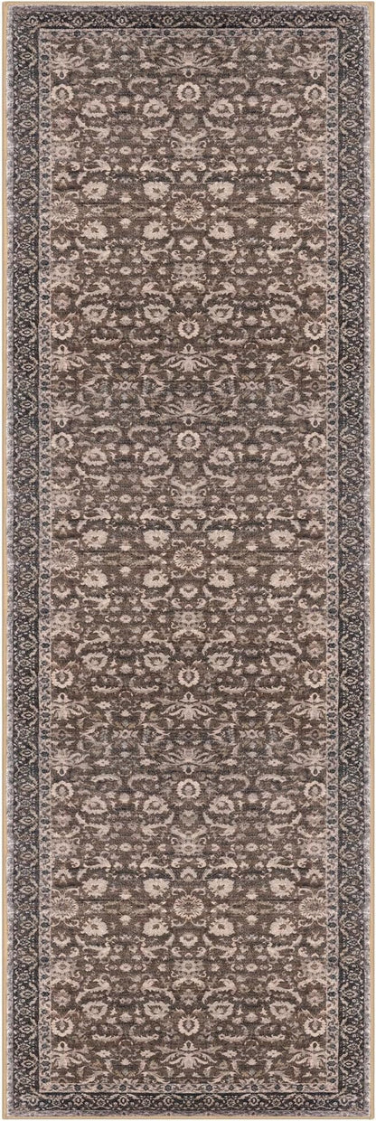 Vintage Floral 2x6 Runner Rug, Mocha Brown Washable Kitchen Runner Rug Non-Slip Hallway Rug Runner Boho Thin Printed Faux Wool Super Soft Carpet for Entryway Bedroom Laundry Room Indoor