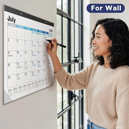 Dunwell 2026 Desk Calendar 22x17 (Blue), 22 x 17 Large Monthly Desk Blotter or Hanging Wall Calendar, Jan–Dec 2026, Lined Daily Blocks, Easy to Read