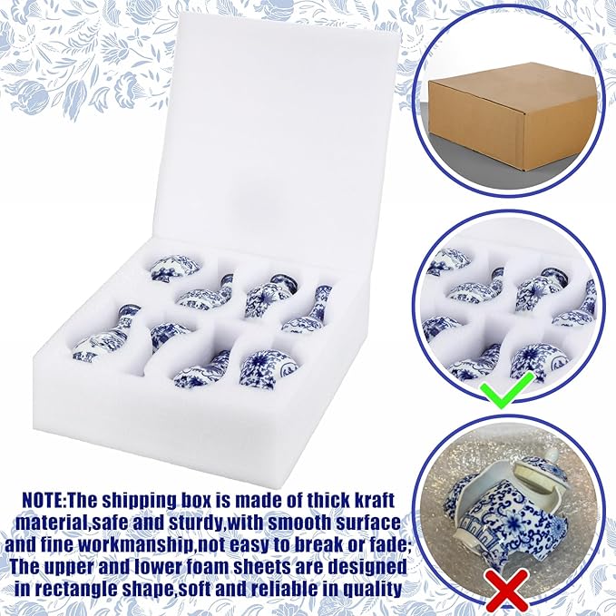 Dandat 8 Pcs Mini Chinoiserie Bud Vases Ceramic Blue and White Floral Chinese Porcelain Vase Set for Shelf Table Centerpieces Home Decor(Fresh)