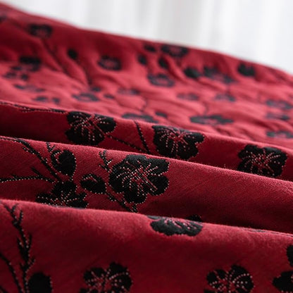 100% Cotton Muslin Jacquard 3 Piece Quilt Set Floral Plum Blossom Print, Soft 3 Layers Gauze Bed Cover Reversible Bedspread Coverlet Breathable Lightweight Bedding Set, King