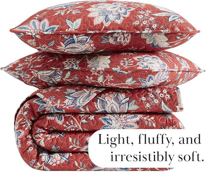 Southshore Fine Living, Inc. Oversized Quilt Bedding Set, 2-Piece Twin XL Coverlet with Matching Sham, Jacobean Willow Floral Coverlet, All Season Quilt Bedspread, Lightweight Twin Quilts, Red