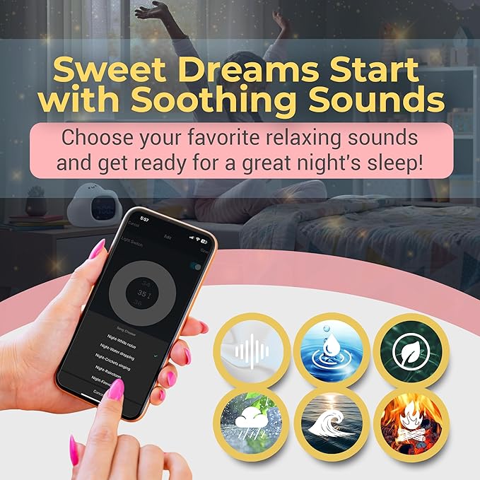 App-Controlled Kids Sleep Trainer – Color-Changing Night Light Alarm Clock with Sounds, OK-to-Wake Toddler Clock, USB-C Corded with Backup Battery, Gift for Boys & Girls - Cloud Alarm Clock for Kids