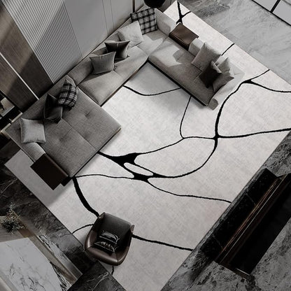 YIHOUSE Modern Washable Area Rug for Living Room Bedroom - Large Abstract Black and White Rug Non-Slip Ultra-Thin Home Decor (Warping, 9'x12')