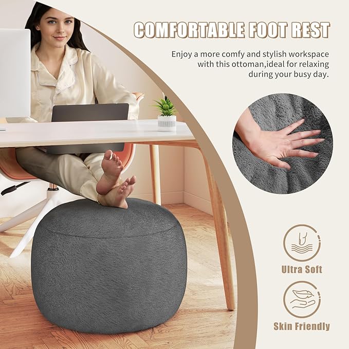 Round Stuffed Pouf Ottoman for Foot Rest, A Round Modern Foam Filled Poufs, Floor Chair for Living Room, Nursery, Dorm,Outdoor, A Soft Modern Foot Stool Perfect to Rest Your Feet (Grey, 20Inch)