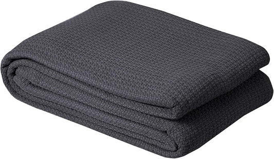 DOLLCENT 100% Cotton Queen Size Blanket for Bed, Premium Soft Combed Lightweight Blankets, Washed Breathable Cozy Bed Throw Blanket, Grey Queen Cotton Blankets for All Season: Grey (90"x90")
