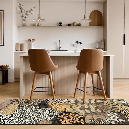DEXDE Runner Rug 2x6, Washable Hallway Boho Soft Area Rugs Abstract Long Non Slip Botanical Leaves Floral Print Carpet for Entryway Kitchen Laundry Bedroom,Black
