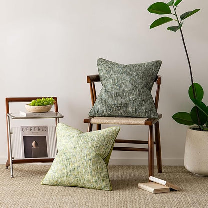 a moment Green Reversible Pillow Covers 2 Pack - Farmhouse Chenille Throw Pillows, Neutral Textured Decorative Throw Pillow Covers with Border for Couch Sofa Bed (18x18 Inch, No Insert)