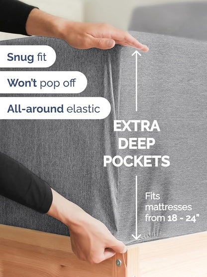 Extra Deep King Sheet Set - 6 Piece Breathable and Cooling Sheets - Hotel Luxury Bed Sheets Set - Easy Fit - Soft, Wrinkle Free and Comfy Sheets Set - Heathered Grey Sheet Set with Extra Deep Pockets
