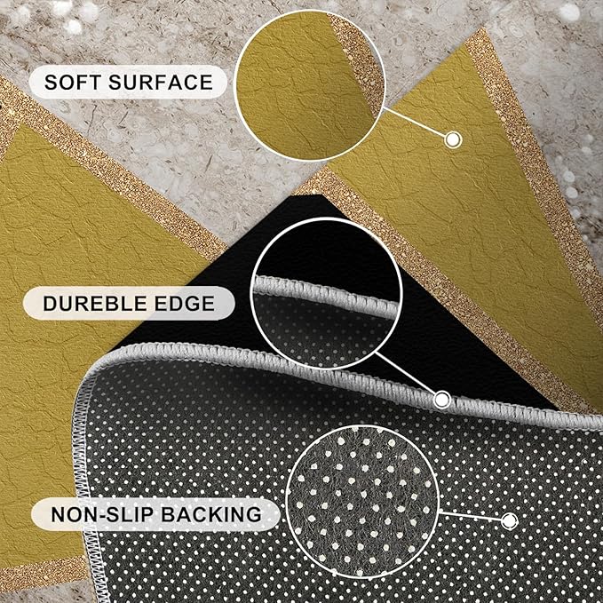 Geometric Marble Area Rugs for Living Room Black Gold Marble Rug Triangular Geometric Carpet Modern Minimalist Door Mat for Bedroom Hardwood Floors 7x8ft