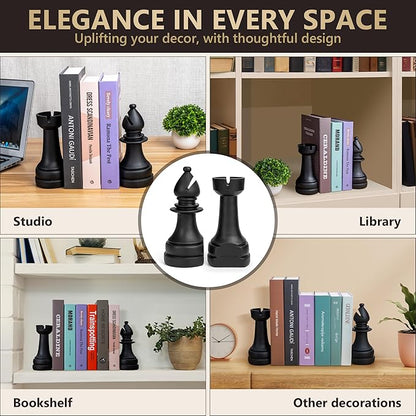 Chess Book Ends for Shelves – Elegant Decorative Bookends for Heavy Books, Office & Living Room Decor – Modern Shelf Organizer and Gift for Book Lovers by ROOKMATE (Matte Black, Opera Mate)