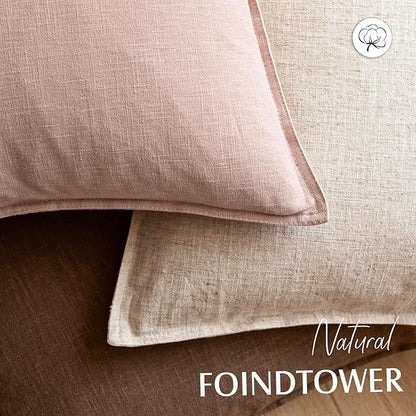 Foindtower Pack of 2, Decorative Linen Solid Throw Pillow Covers Soft Accent Cushion Case Boho Farmhouse Pillowcase for Chair Couch Sofa Bedroom Living Room Home Decor 18 x 18 Inch Light Pink