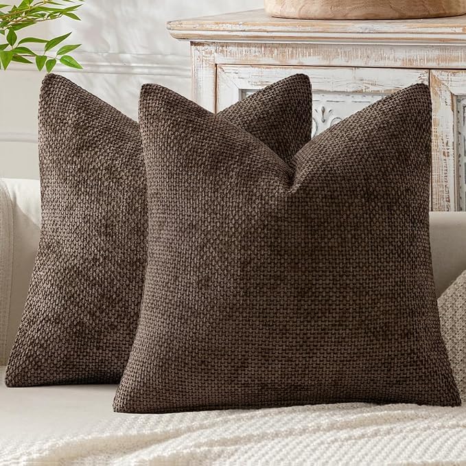 MIULEE Pack of 2 Couch Throw Pillow Covers 22x22 Inch Neutral Dark Brown Boho Accent Decorative Pillow Covers Soft Chenille Farmhouse Cushion Covers for Home Decor Bed Sofa Living Room
