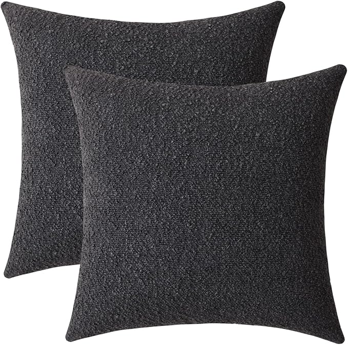 Jeneoo Graphite Grey Decorative Square Thick Accent Throw Pillow Covers Fine Textured Boucle Couch Cushion Case for Living Room Sofa Home Decor, Set of 2, 18 x 18 Inch