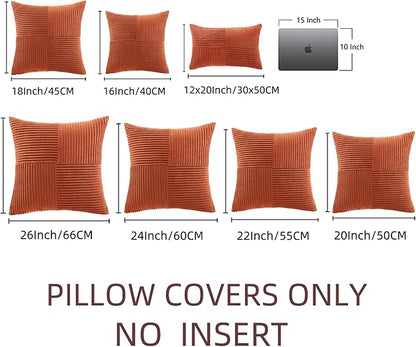 Fancy Homi Set of 2 Burnt Orange Decorative Throw Pillow Covers 16x16 Inch for Living Room Couch Bed, Boho Farmhouse Fall Home Decor, Soft Corss Corduroy Patchwork Textured Cushion Case 40x40 cm