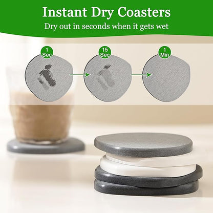 Diatomaceous Earth Coasters Set of 2 for Drinks, Moisture Water Absorbent Stone Coasters for Table Desk at Work, Water Absorbing Instant Drying Diatomite, Modern Light Grey