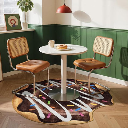 jinchan Cute Round Rug 5ft Chocolate Donut Fun Rug Washable Playroom Mat Sweet Dessert Circle Cool Rug Non Slip 5' Round Soft Cozy Floor Mat Funky Gift for Kids Teens Dorm Bedroom Living Room