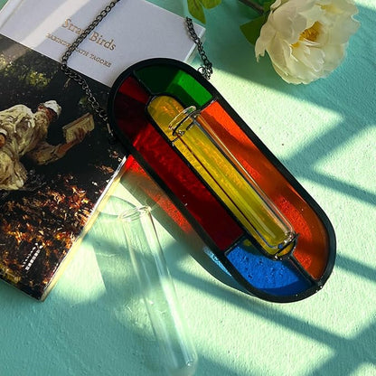 LITMIND Hanging Planter Terrarium with Vibrant Stained Glass Suncatcher Elements, Hydroponic Mini Plants Propagation Station - Perfect for Home & Garden Decor, Includes 2 Glass Propagation Tube