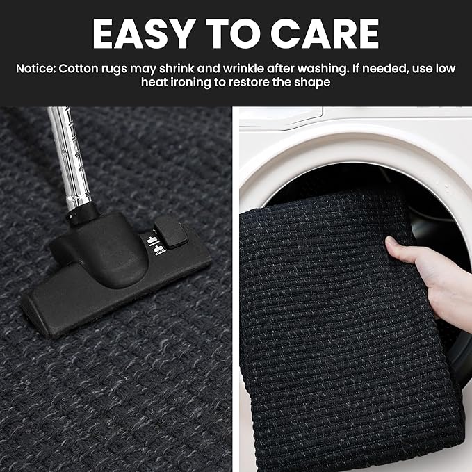 IOHOUZE Washable Area Rug 4x6 Non Slip Rubber Backed Woven Rugs for Entryway Indoor Bedroom Rugs Kitchen Rug Floor Throw Carpet for Entrance Front Door Living Room, Black/Grey