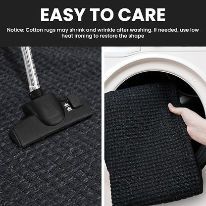 IOHOUZE Washable Runner Rug 2.6x12 Non Slip Rubber Backed Extra Long Hallway Runner Entryway Runner Indoor, Kitchen Rugs Woven Cotton Floor Carpet for Hall Entrance Stair, Black/Grey