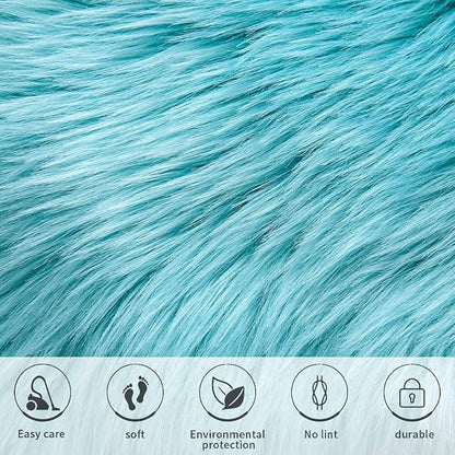Softlife Blue Faux Fur Sheepskin Chair Cover Seat Cushion Pad Super Soft Area Rugs for Living Bedroom Sofa Dorm (1.6ft x 1.6ft, Light Blue)