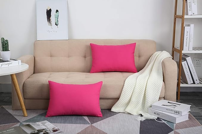 TangDepot Handmade Decorative Solid 100% Cotton Canvas Throw Pillow Covers/Pillow Shams, (12" x20" , Hot Pink, 1 Count (Pack of 1))