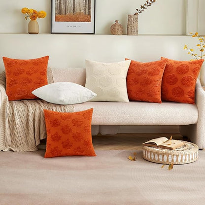 decorUhome Decorative Rust Maple Leaf Thanksgiving Throw Pillow Covers 18x18 Set of 2, Soft Chenille Jacquard Farmhouse Textured Pillow Covers for Couch Bed Sofa Autumn Harvest Halloween Holiday