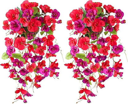 Fake Hibiscus Artificial Hanging Flowers Plants for Outdoors Spring Decoration, 2pcs Silk Hibiscus Vines Realistic UV Resistant Faux Flowers for Outside Planter Porch Patio Yard Wedding Party, Mix