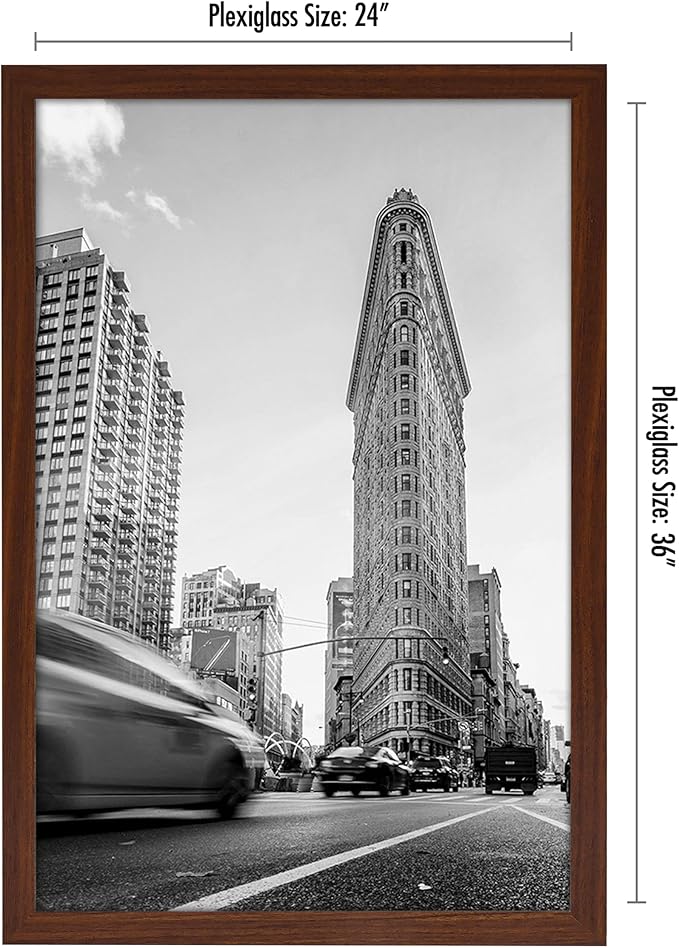 Americanflat 24x36 Poster Frame with Polished Plexiglass - Wide Picture Frames Made of Engineered Wood for Vertical or Horizontal Wall Display - Epic Collection - Mahogany