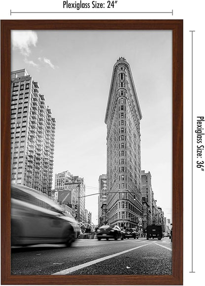 Americanflat 24x36 Poster Frame with Polished Plexiglass - Wide Picture Frames Made of Engineered Wood for Vertical or Horizontal Wall Display - Epic Collection - Mahogany