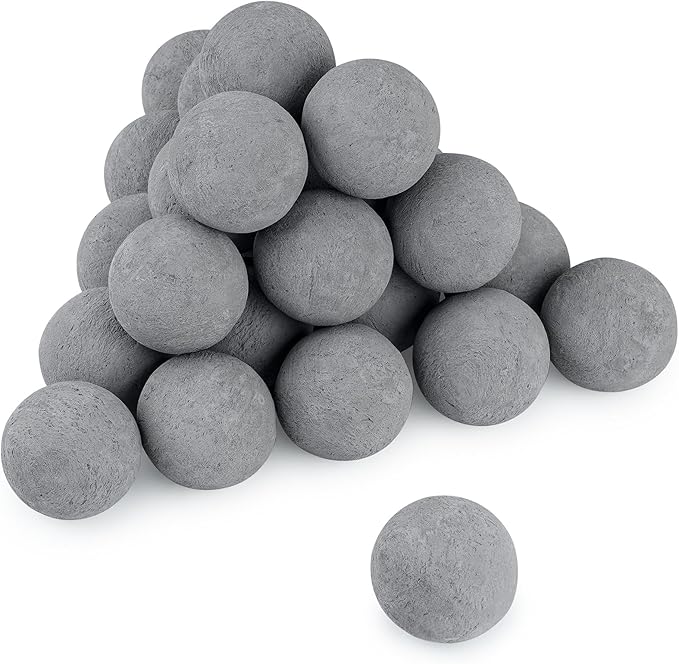 Stanbroil 2 inch Ceramic Balls, Set of 25 Round Balls, Modern Accessory for Indoor or Outdoor Fire Pits Fire Bowl and Fireplace, Gray