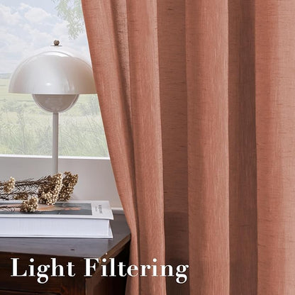 H.VERSAILTEX Linen Curtains Natural Linen Blended Curtain Panels for Living Room/Light Reducing Linen Semi Sheer Curtains 2 Panels Set Nickel Grommet Window Panels (52x84 Inch, Terracotta)
