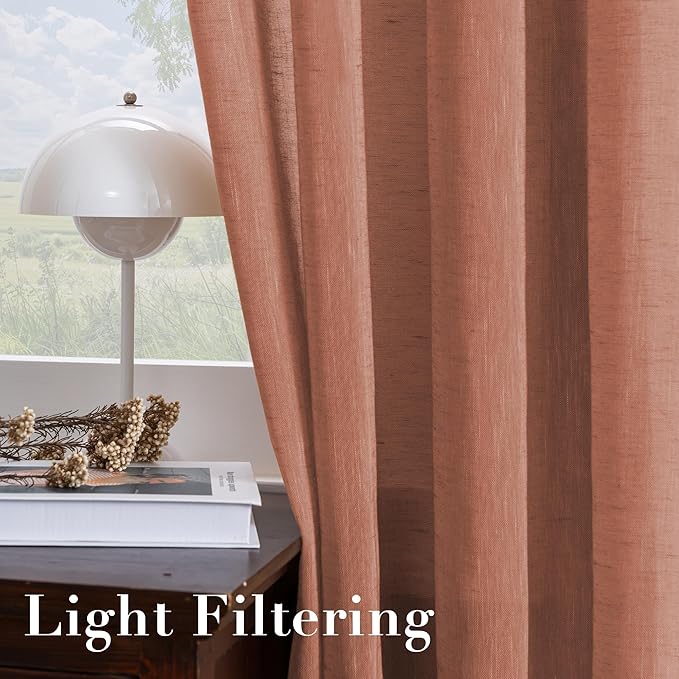 H.VERSAILTEX Linen Curtains Natural Blended Curtain Panels for Living Room/Light Reducing Linen Semi Sheer Curtains 72 inch Length 2 Panels Set Nickel Grommet Window Panels, 52" x 72", Terracotta
