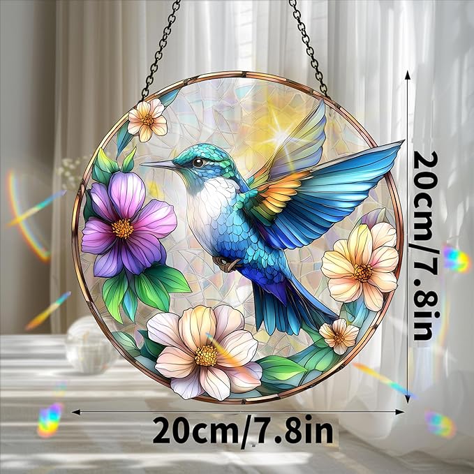 Bimkole Blue Hummingbird Sun Catchers Indoor Window - Hummingbirds Acrylic Suncatcher Hanging Decoration for Living Room Bedroom Summer Home Balcony Outdoor Garden Ornaments Decoration 7.8x7.8 Inch