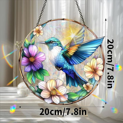 Bimkole Blue Hummingbird Sun Catchers Indoor Window - Hummingbirds Acrylic Suncatcher Hanging Decoration for Living Room Bedroom Summer Home Balcony Outdoor Garden Ornaments Decoration 7.8x7.8 Inch