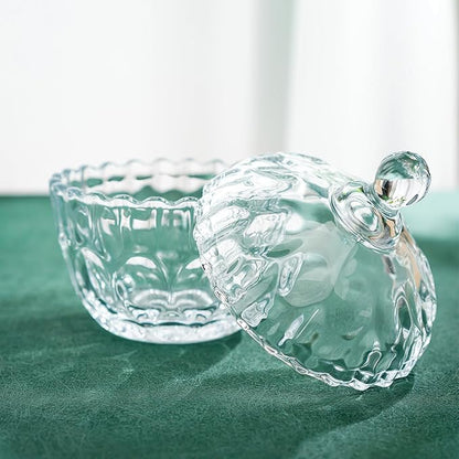 kanpura 11.5 oz Clear Glass Candy Dish with Lid Small Candy Jars with lid Glass Jar for Office Desk Wedding Party Buffet Christmas Decor