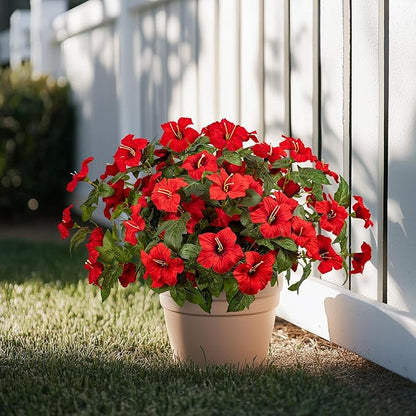 19 Inch Artificial Flowers for Outdoor Indoor Garden Home Decoration,Faux Flower for Home Office Garden Patio Balcony 4 Bundles (Red)