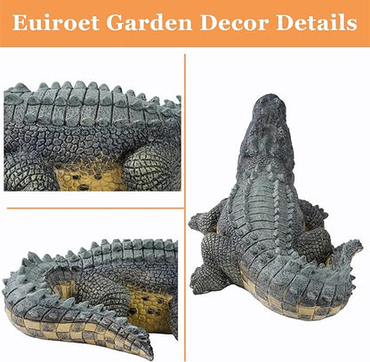 13" Real Crocodile Statue, Outdoor Lawn Crocodile Sculpture,Garden Sculptures & Statues Ornament, Pond Animal Statues, Crocodile Decor Perfect for Home Garden, Patio, Backyard