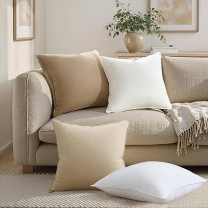 Linen Soild Decorative Throw Pillow Covers Soft Accent Farmhouse Pack of 4 Natural Cushion Case 20 x 20 Inch Pillowcase with Flange for Chair Couch Sofa Bedroom Living Room Home Decor